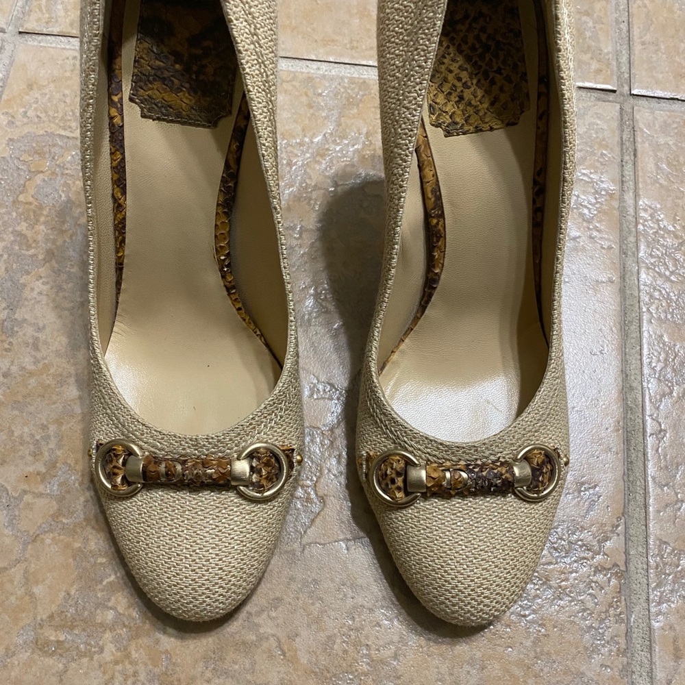 Dior canvas w/snakeskin heels